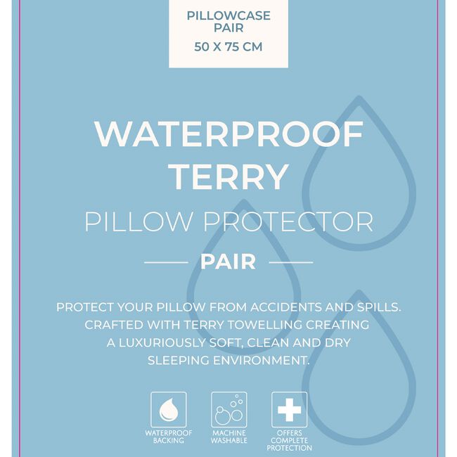 Waterproof Terry Pillowcase Protector Pair - White