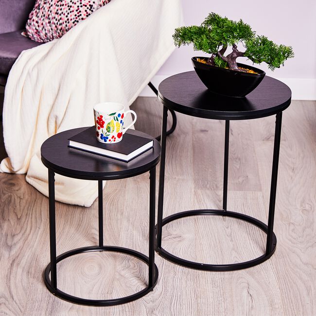 Set of 2 Side Tables Large - Pinewood Finish Black