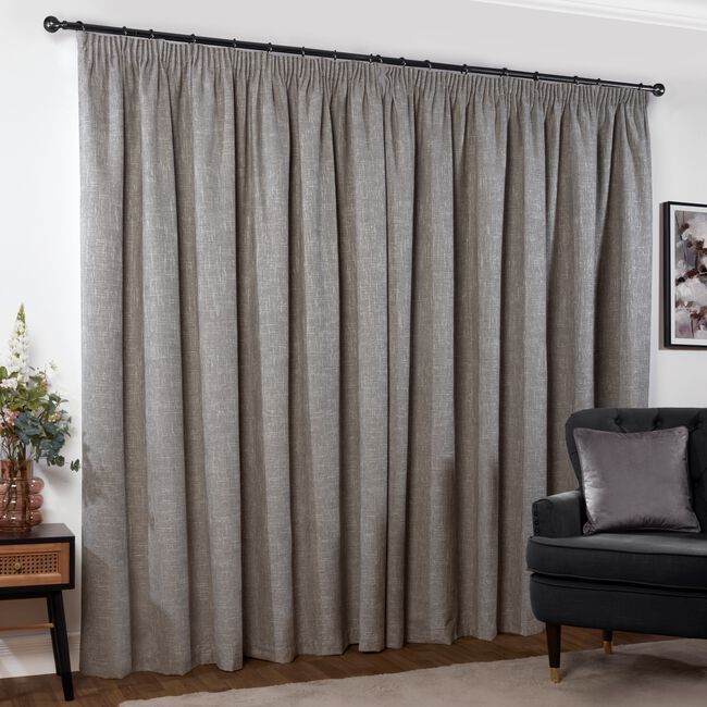 PENCIL PLEAT BLACKOUT THERMAL BASKETWEAVE GREY 66x54 Curtain