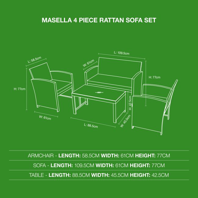 Masella 4 Piece Rattan Sofa Set
