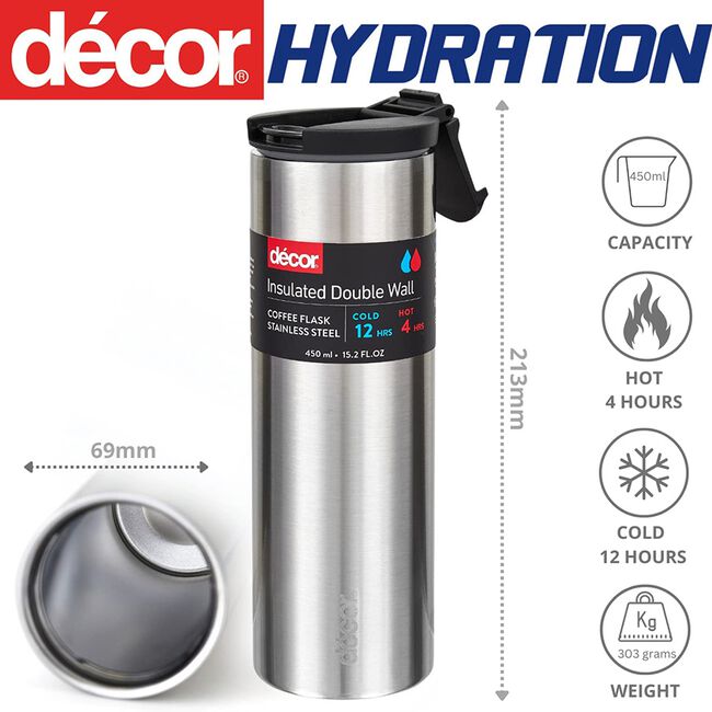 Decor Silver Vacuum Insulated Coffee Travel Mug