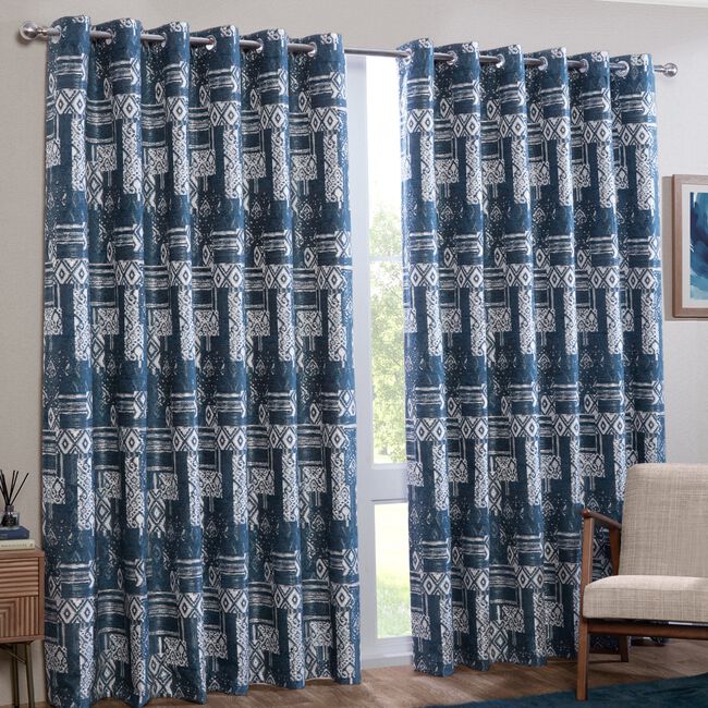 BLACKOUT & THERMAL BOHO NAVY 66x54 Curtain