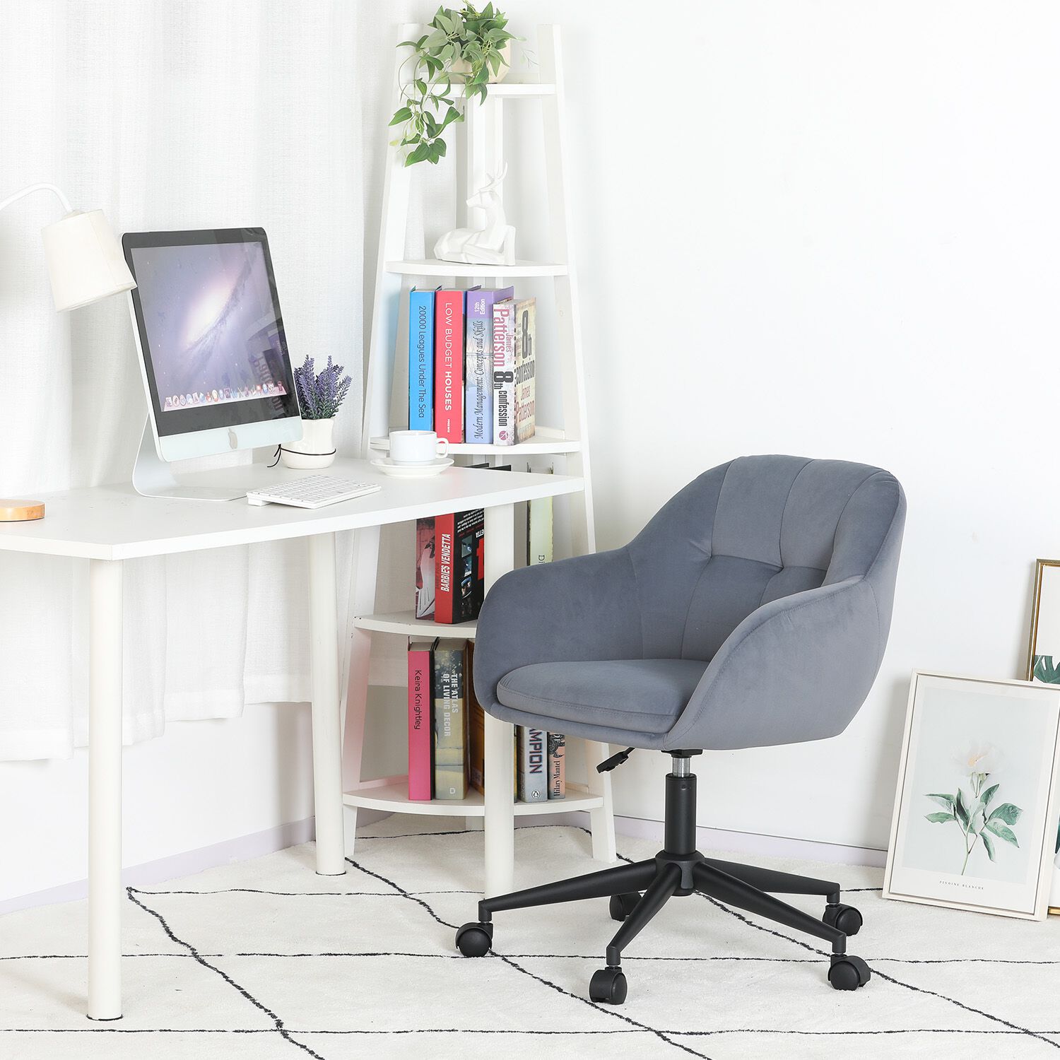 Sophia Velvet Office Chair Grey