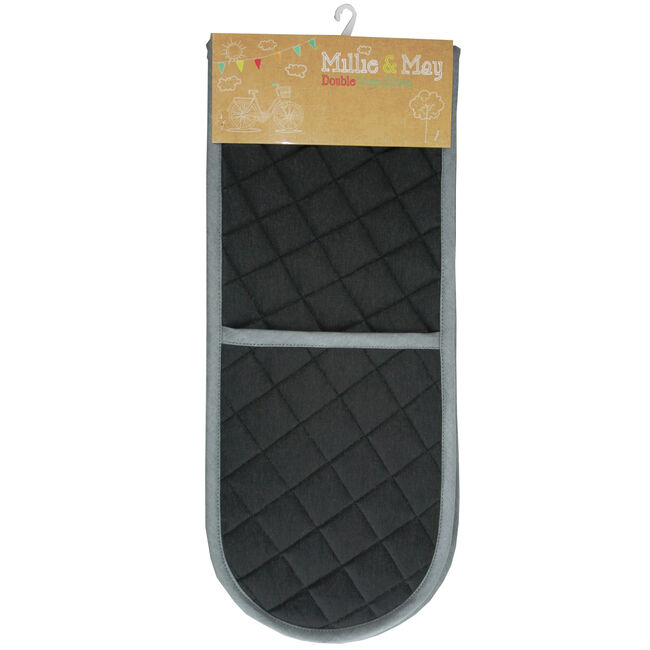 Two Tone Double Oven Glove - Black/Grey