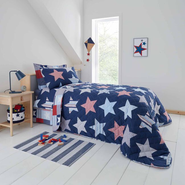 Patchwork Stars Bedspread 200cm x 220cm - Navy