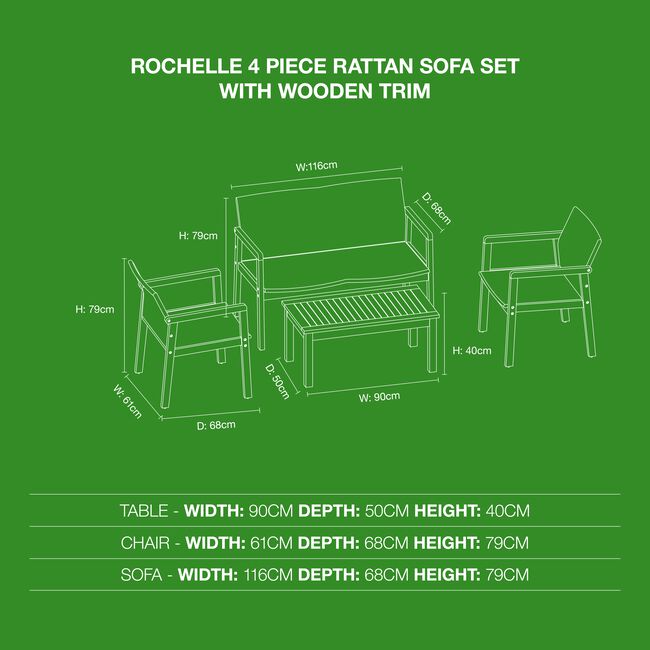 Rochelle 4 Piece Rattan Sofa Garden Furniture Set
