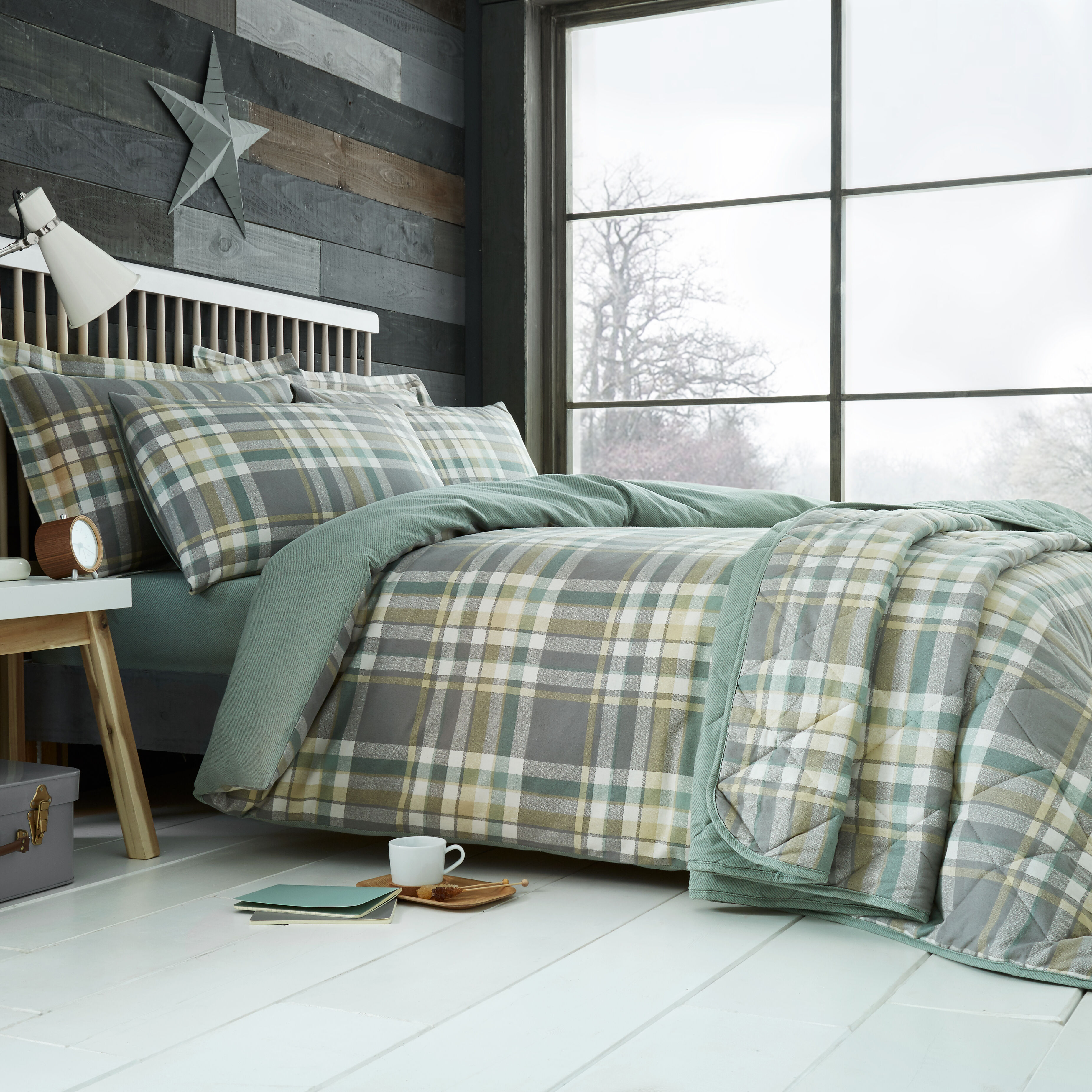 green brushed cotton duvet set