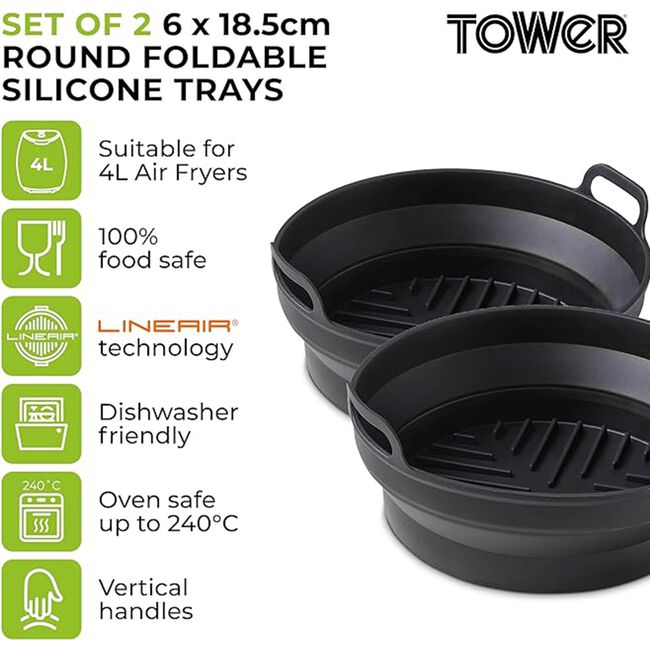Tower Round Foldable Air Fryer Trays - 2 Pack