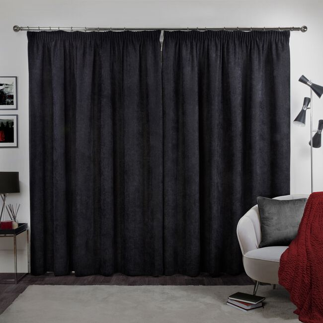 PENCIL PLEAT BLACKOUT & THERMAL HERRINGBONE BLACK 66x90 Curtain