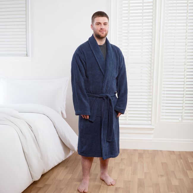 NICOLE DAY MENS NAVY COTTON LARGE Bathrobe