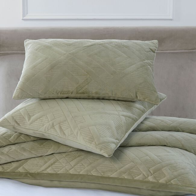 QUILTED HOTEL VELVET Sage 45x45cm Cushion