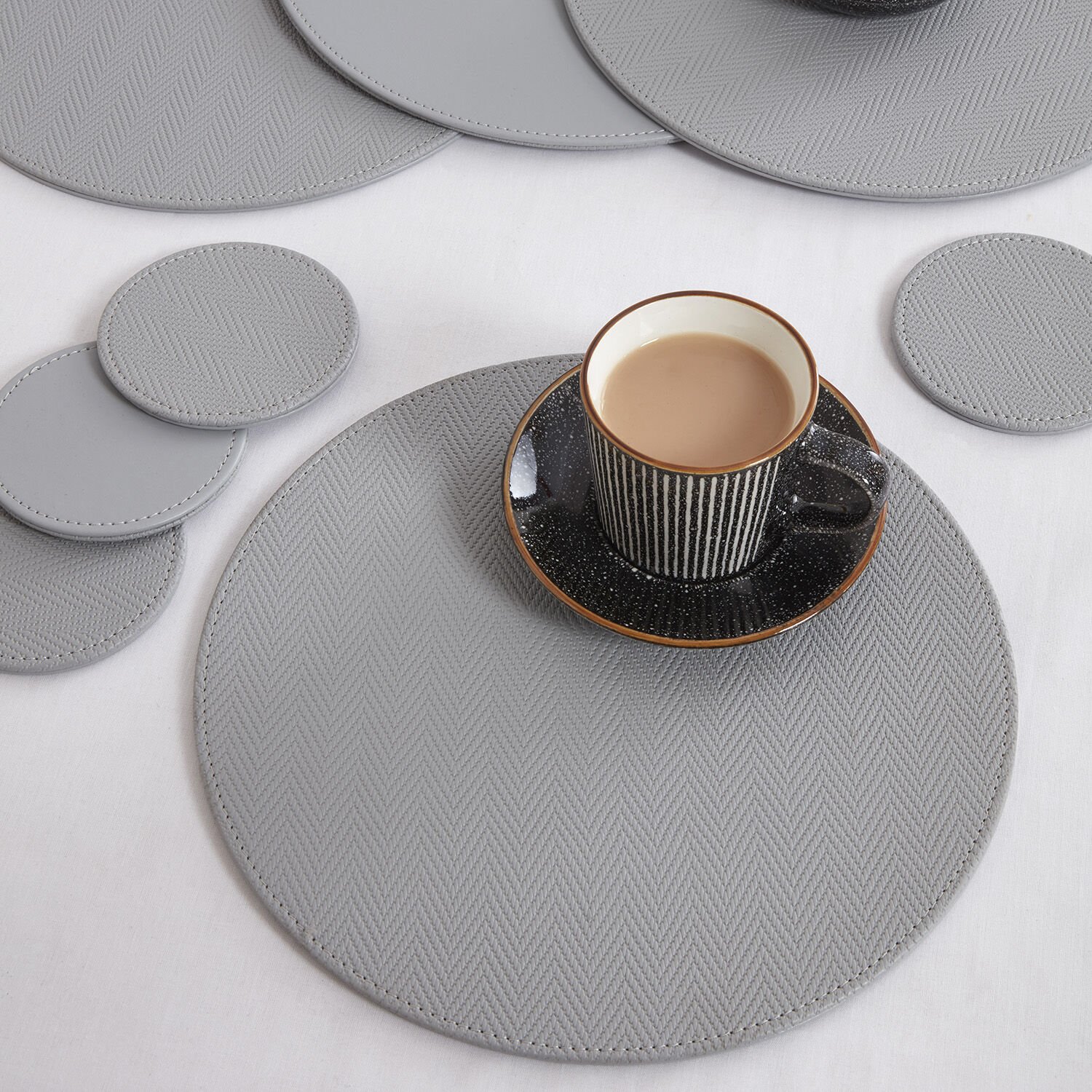 Reversible Round Herringbone Placemats Grey Home Store More   Reversible Round Herringbone Placemats   Grey Placemats Coasters 112796 Hi Res 0 