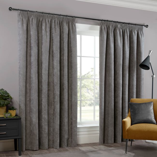 PENCIL PLEAT B/OUT & THERMAL H/BONE DEEP CHARCOAL 66x54 Curtain