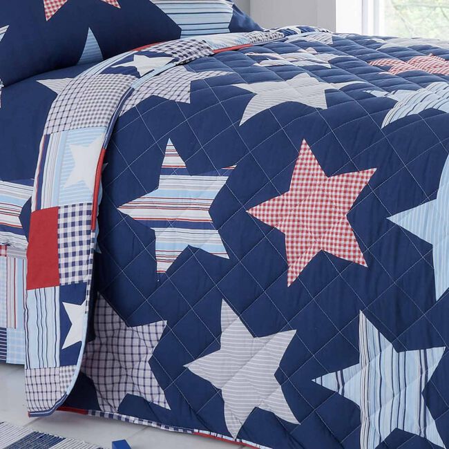 Patchwork Stars Bedspread 200cm x 220cm - Navy