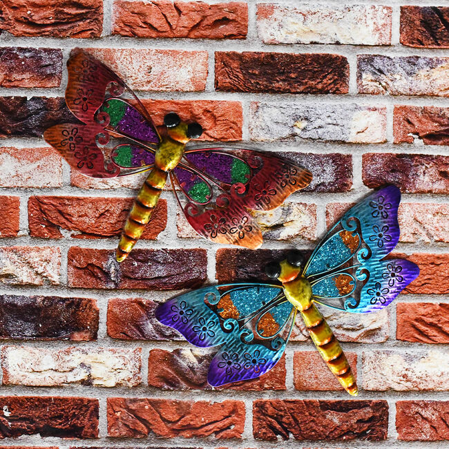 Glitter Dragonfly Garden Wall Art Set of 2