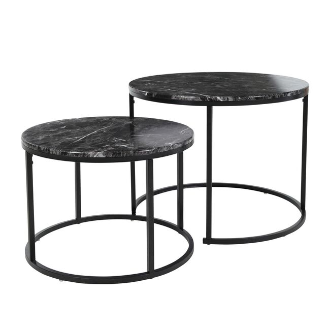 Set of 2 Side Tables Medium - Marble Finish Black