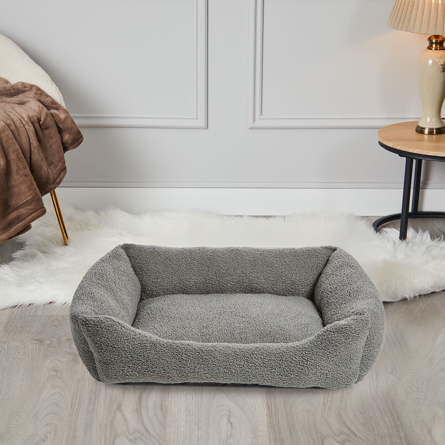 Teddy Fleece Pet Bed Grey Home Store More