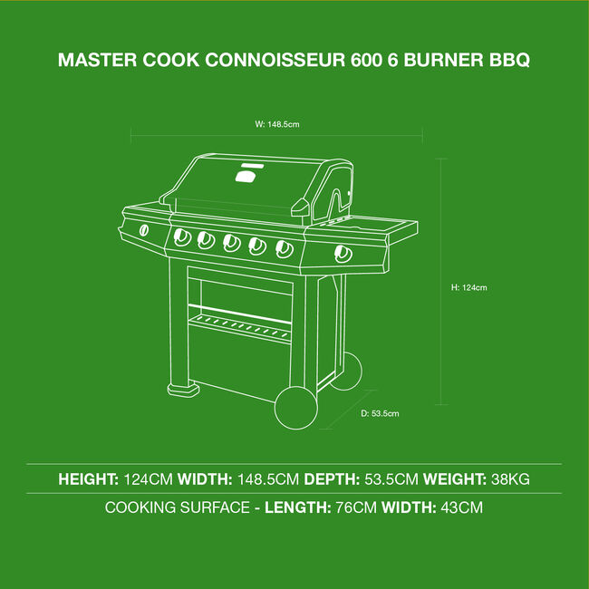 Master Cook Connoisseur 600 6 Burner Gas Barbecue
