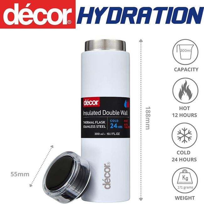 Decor White 300ml Vacuum Water Bottle Flask
