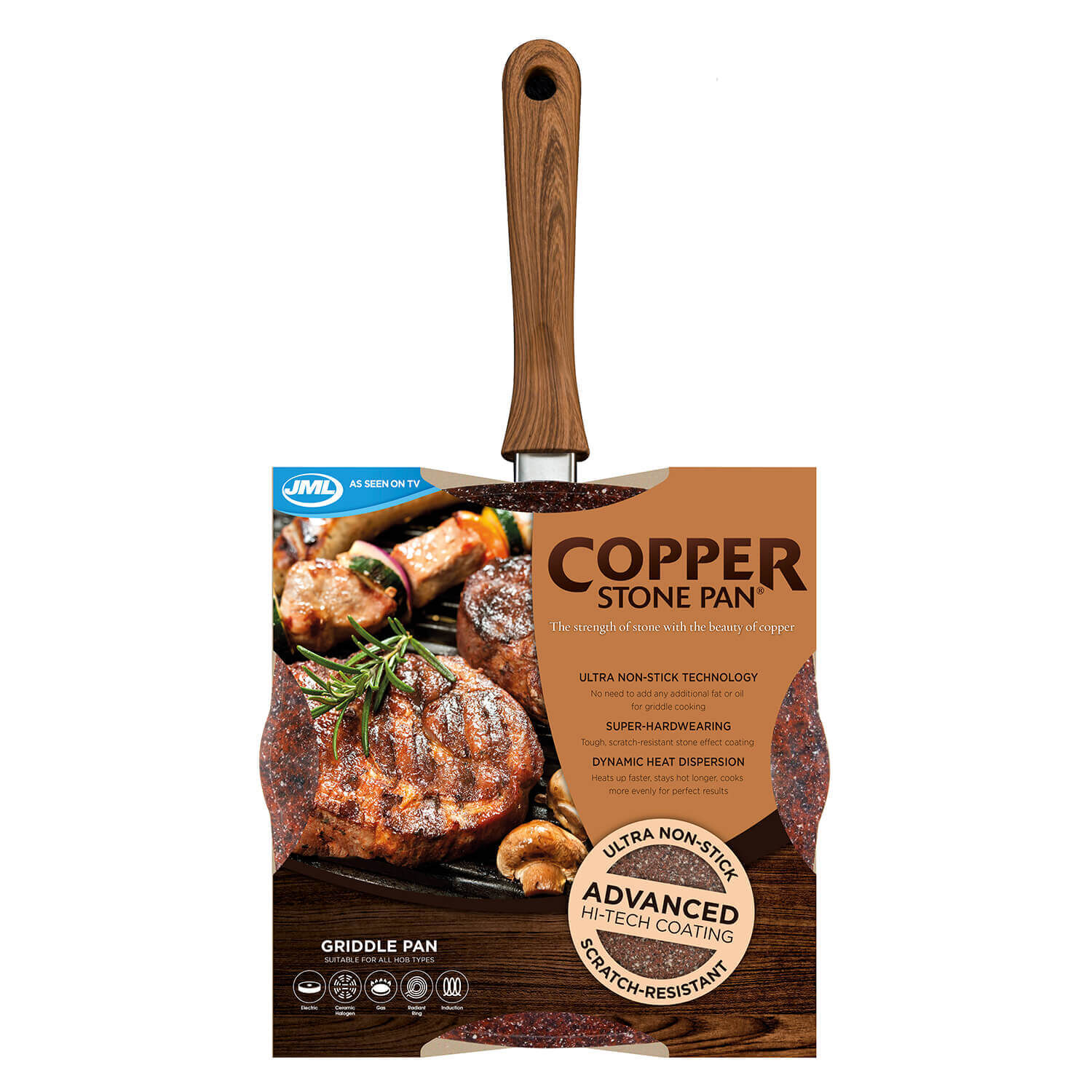 Lewis's Sovereign Stone Copper Griddle Pan with Soft Touch Handle Home