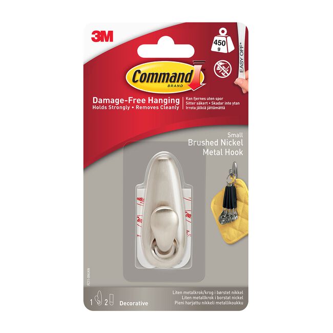 Command Small Classic Brushed Nickel Metal Hook