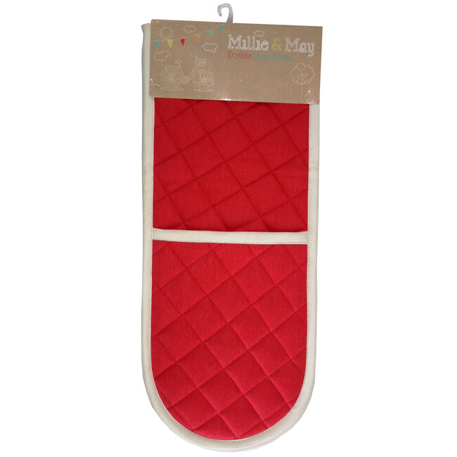 Two Tone Double Oven Glove - Red/Cream