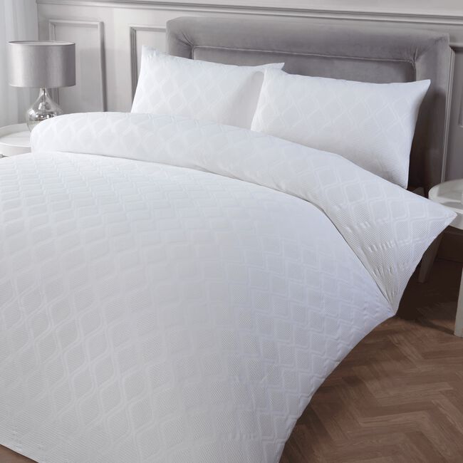 DOUBLE DUVET COVER  Trellis Waffle Jacquard White