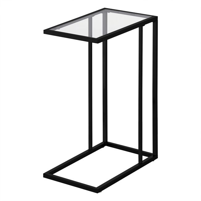 Black C-Shaped Side Table With Clear Glass Top