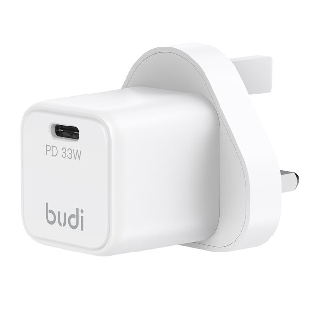 Budi White USB-C PD 33V Mini GaN Mains Charger