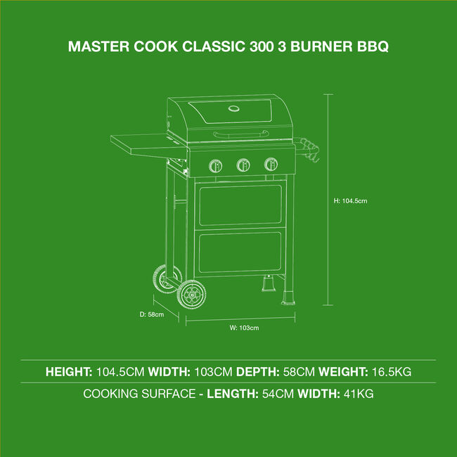 Master Cook Classic 300 3 Burner Gas BBQ