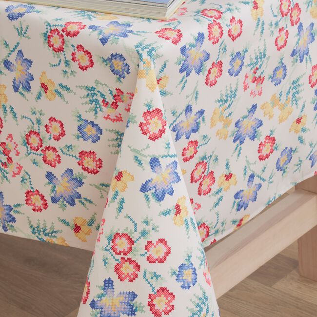Floral Cross Stitch Tablecloth 160cm x 230cm 