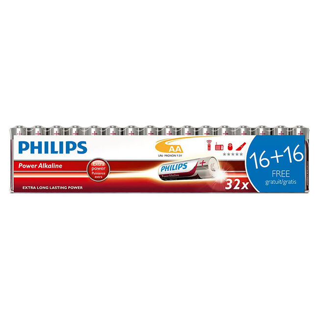 Philips Power Alkaline Pack of 32 AA Batteries