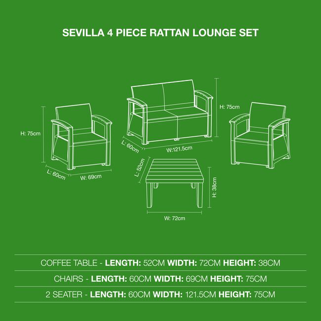 Sevilla 4 Piece Rattan Lounge Set 