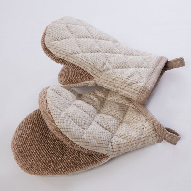 Pinstripe Micro Oven Mitts - Natural