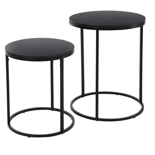 Set of 2 Side Tables Large - Pinewood Finish Black