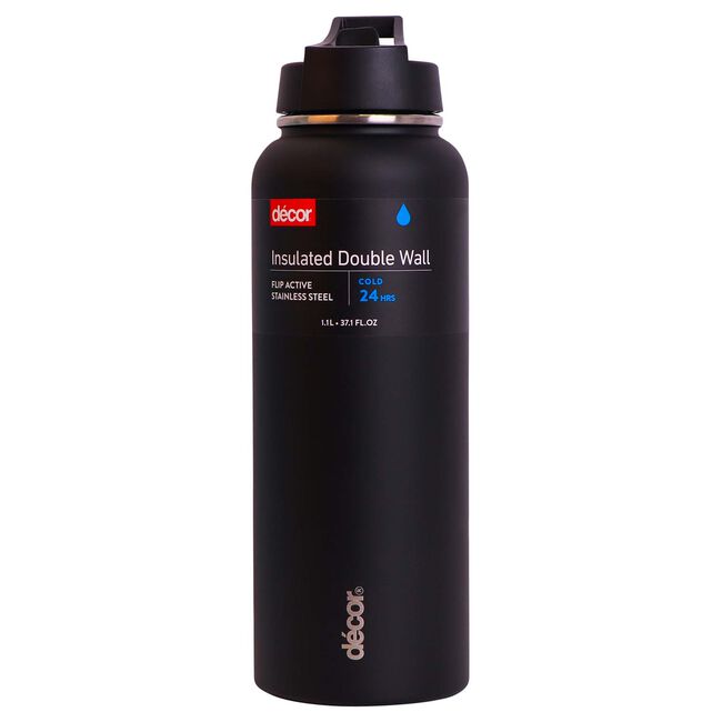 Decor 1.1L Black Double Wall S/S Bottle