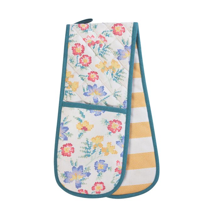 Floral Cross Stitch Double Oven Glove