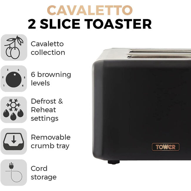Tower Cavaletto Black 2 Slice Toaster