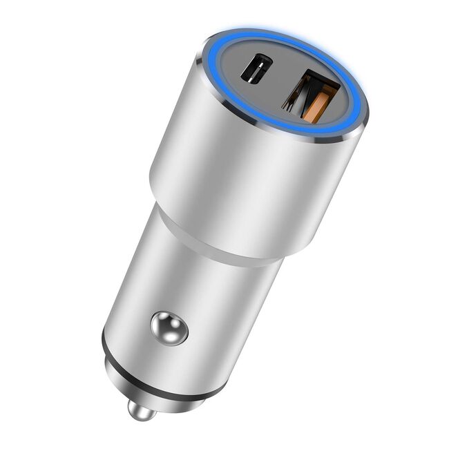 Budi Silver USB & C Type Fast Car Charger