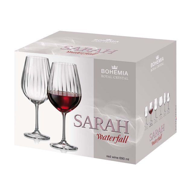 Bohemia Sarah Waterfall 690ml Red Wine 6 Glasses 