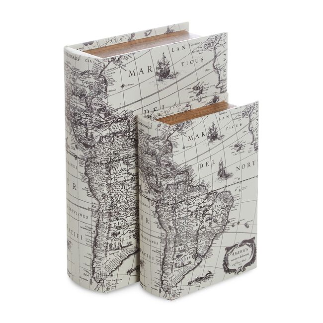 Set of 2 Map Of The World Book Storage Box