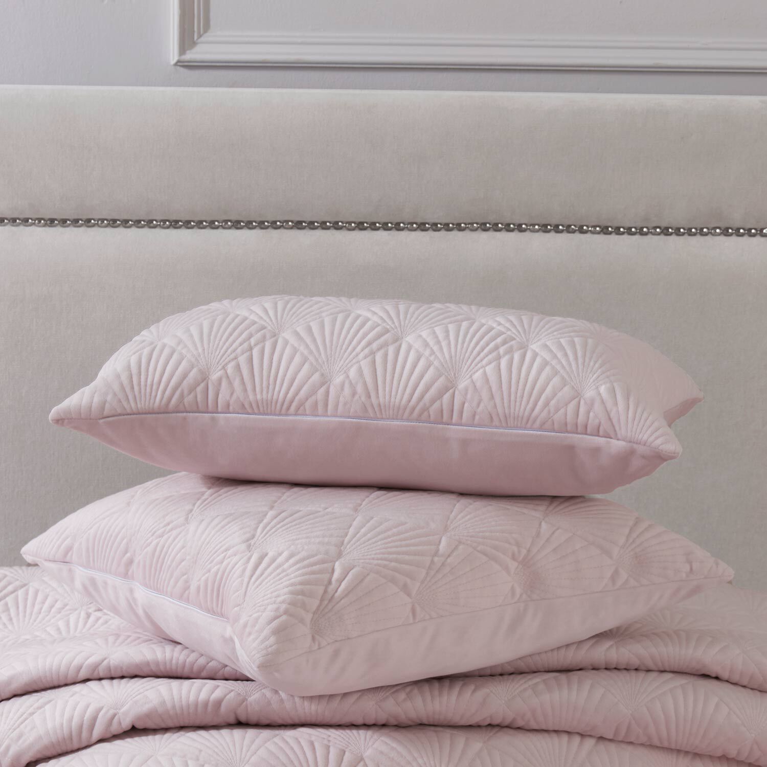 Quilted Hotel Velvet Cushion 30 x 50cm Blush Home Store More