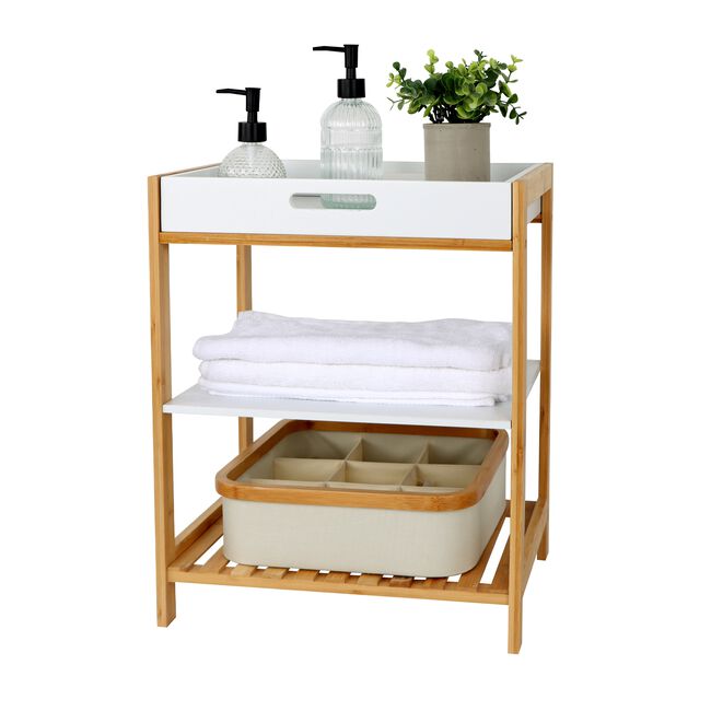 Causeway Bay 3 Tier White & Bamboo Shelf