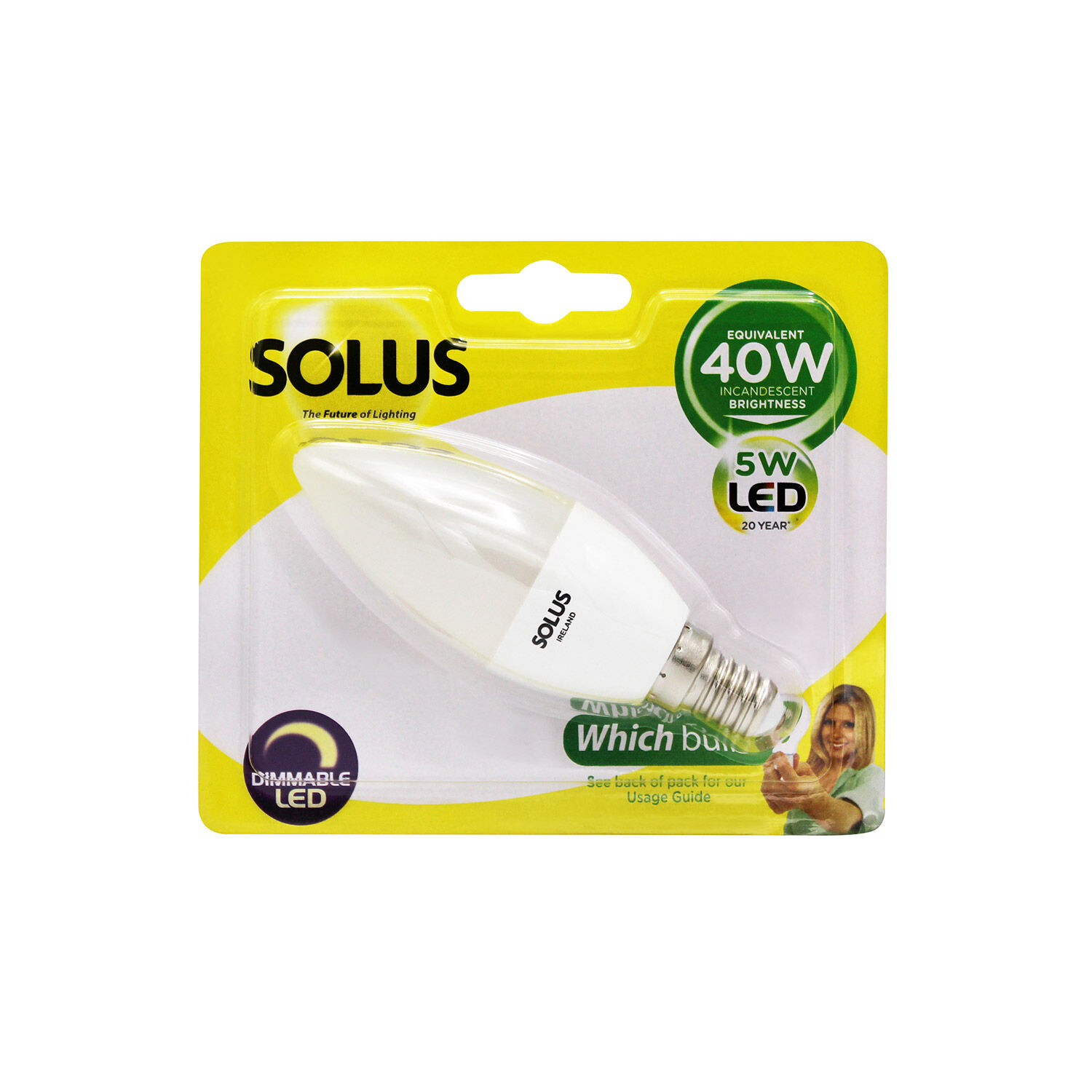 Solus SES LED Candle Bulb 5W EQ. 40 Dimmable Home Store More