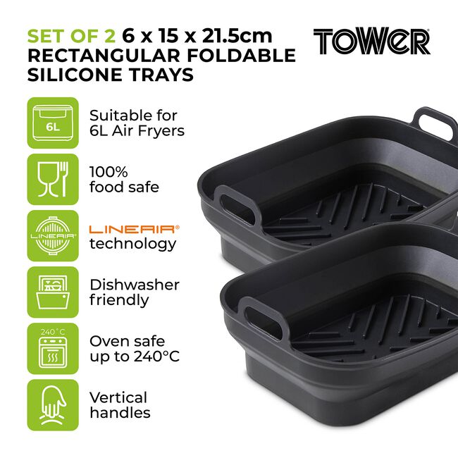 Tower Rectangular Foldable Air Fryer Tray - 2 Pack