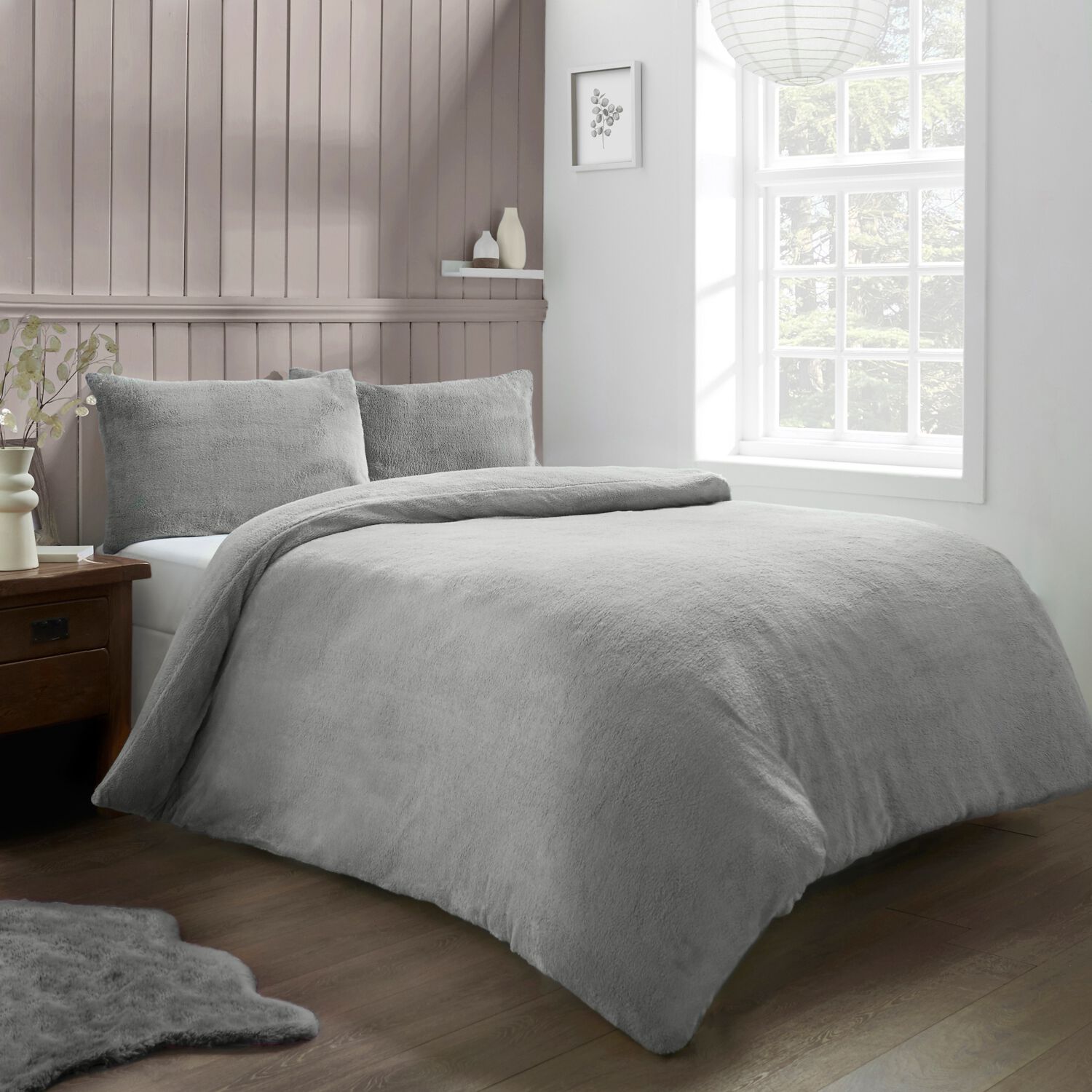 Teddy fleece bedding online grey