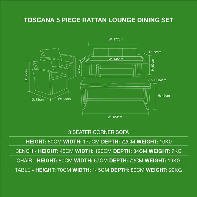 Toscana 5 Piece Rattan Lounge Garden Furniture Set