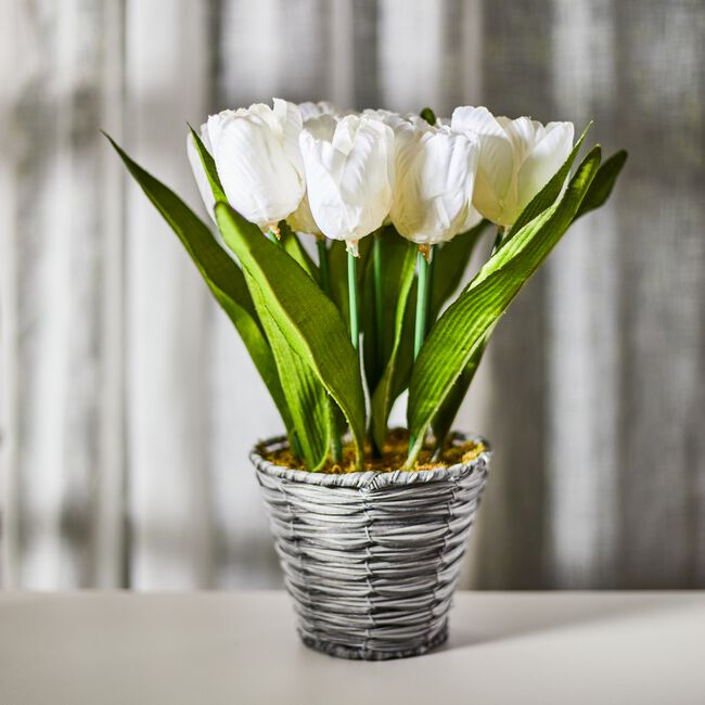 Artificial White Spring Tulips In Pot