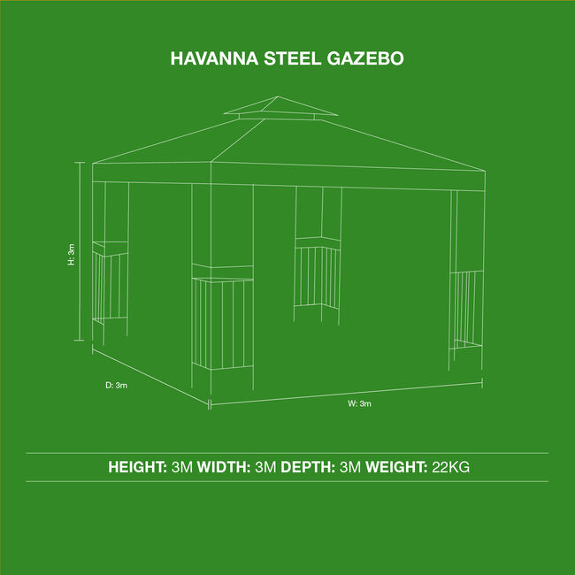 Havana Steel Gazebo with Mesh Curtain