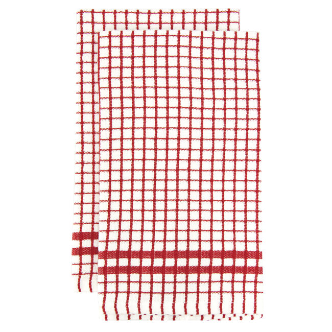 Mono Check Tea Towels 2 Pack - Red